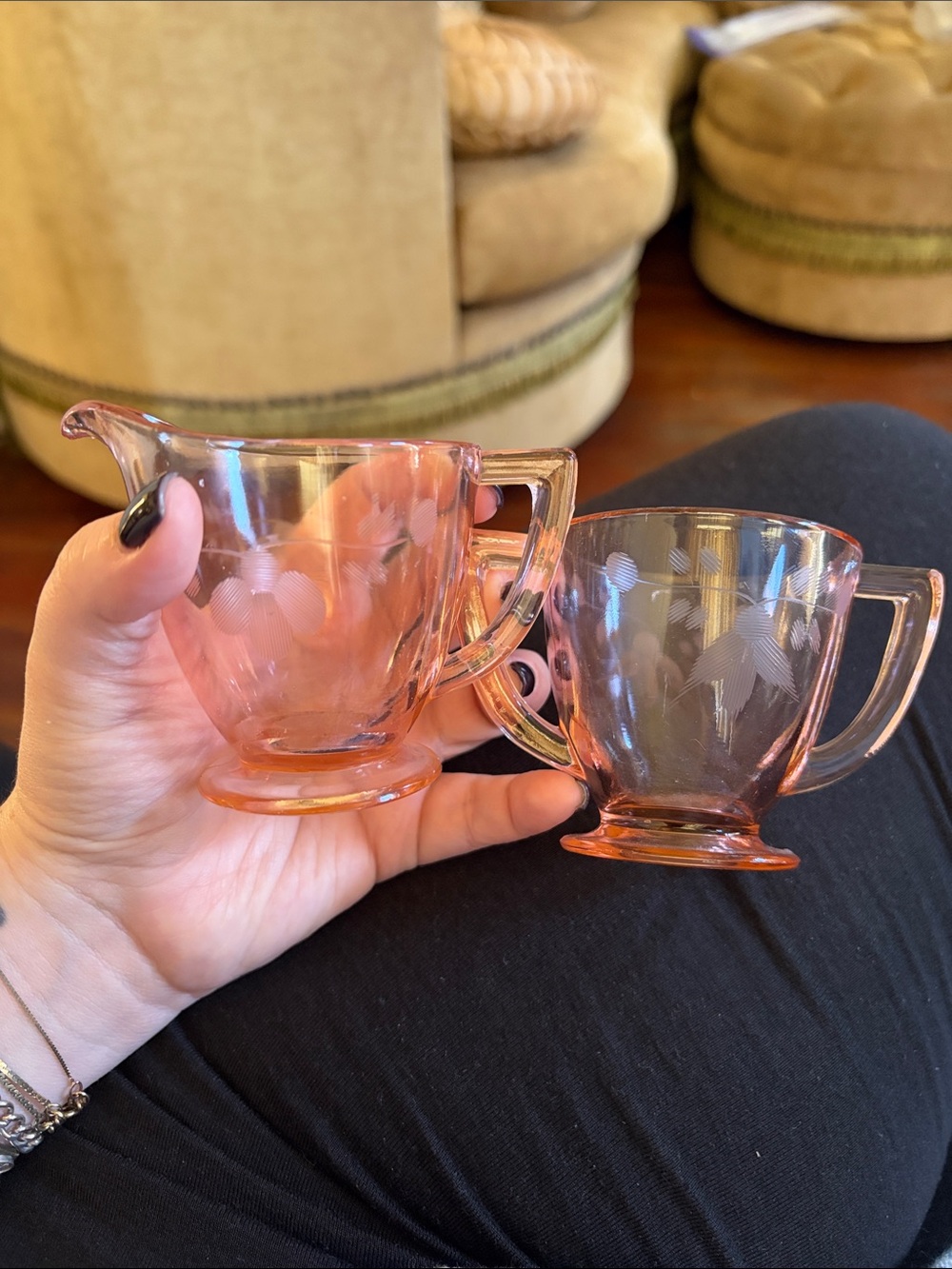 Vintage Pink Depression Glass Creamer and Sugar Set